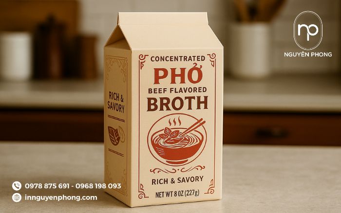 mẫu hộp giấy đựng nước phở cô đặc đơn giản mà vẫn tinh tế